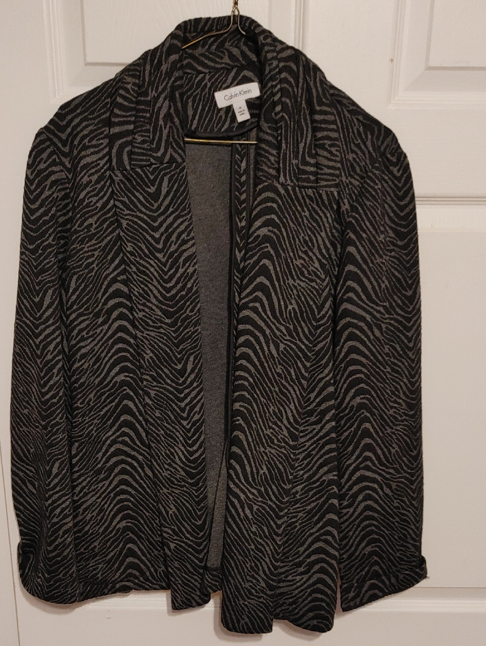 Calvin Klein Black & Gray Zebra-Print Open Front Blazer